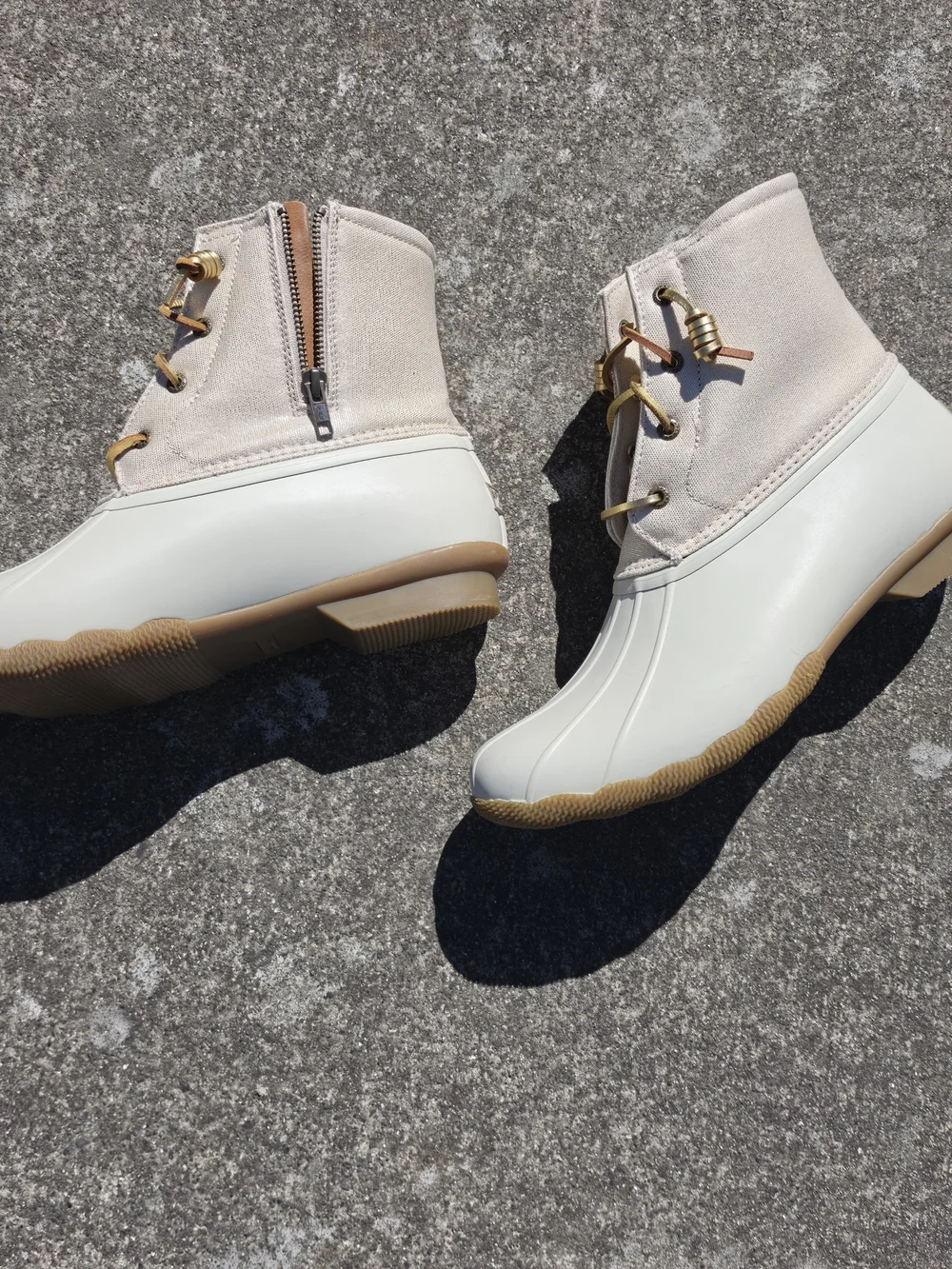 Sperry Cream Canvas and Rubber Duck Boot Ankle Rain Boots